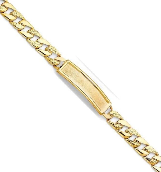 NEW 14K YELLOW GOLD STAMP NUGGET CURB LINK FRAME ID BRACELET: NEW 14K YELLOW GOLD STAMP NUGGET CUBAN LINK FRAME ID BRACELET STAMP NUGGET CUBAN LINK FRAME ID BRACELET NEW 14K YELLOW GOLD LENGTH - 8.5in Apx WEIGHT - 17.3g