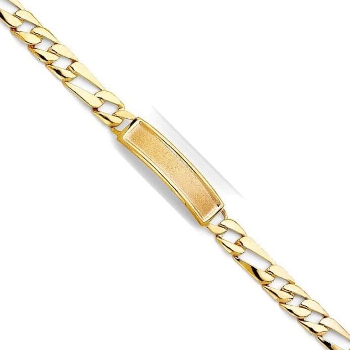 NEW 14K YELLOW GOLD STAMP FIGARO LINK FRAME ID BRACELET: NEW 14K YELLOW GOLD STAMP FIGARO LINK FRAME ID BRACELET STAMP FIGARO LINK FRAME ID BRACELET NEW 14K YELLOW GOLD LENGTH - 8.5in Apx WEIGHT - 16.7g