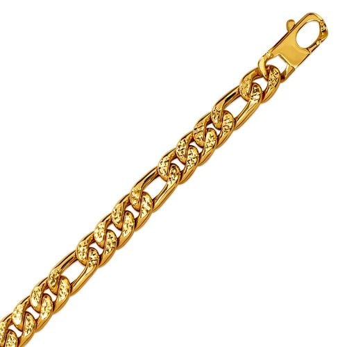 NEW 14K YELLOW GOLD HOLLOW FIGARO BRACELET: NEW 14K YELLOW GOLD HOLLOW FIGARO BRACELET HOLLOW FIGARO BRACELET NEW 14K YELLOW GOLD LENGTH: 8.5" inch AVERAGE Apx WEIGHT: 15.7g