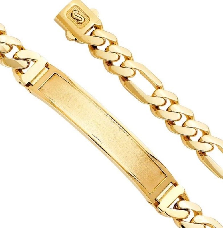 NEW 14K YELLOW GOLD 9.5MM HOLLOW FIGARO MONACO BRACELET WITH FRAME ID: NEW 14K YELLOW GOLD 9.5MM HOLLOW FIGARO MONACO BRACELET WITH FRAME ID 9.5MM HOLLOW FIGARO MONACO BRACELET WITH FRAME ID NEW 14K YELLOW GOLD LENGTH - 8.5in Apx WEIGHT - 15.6g