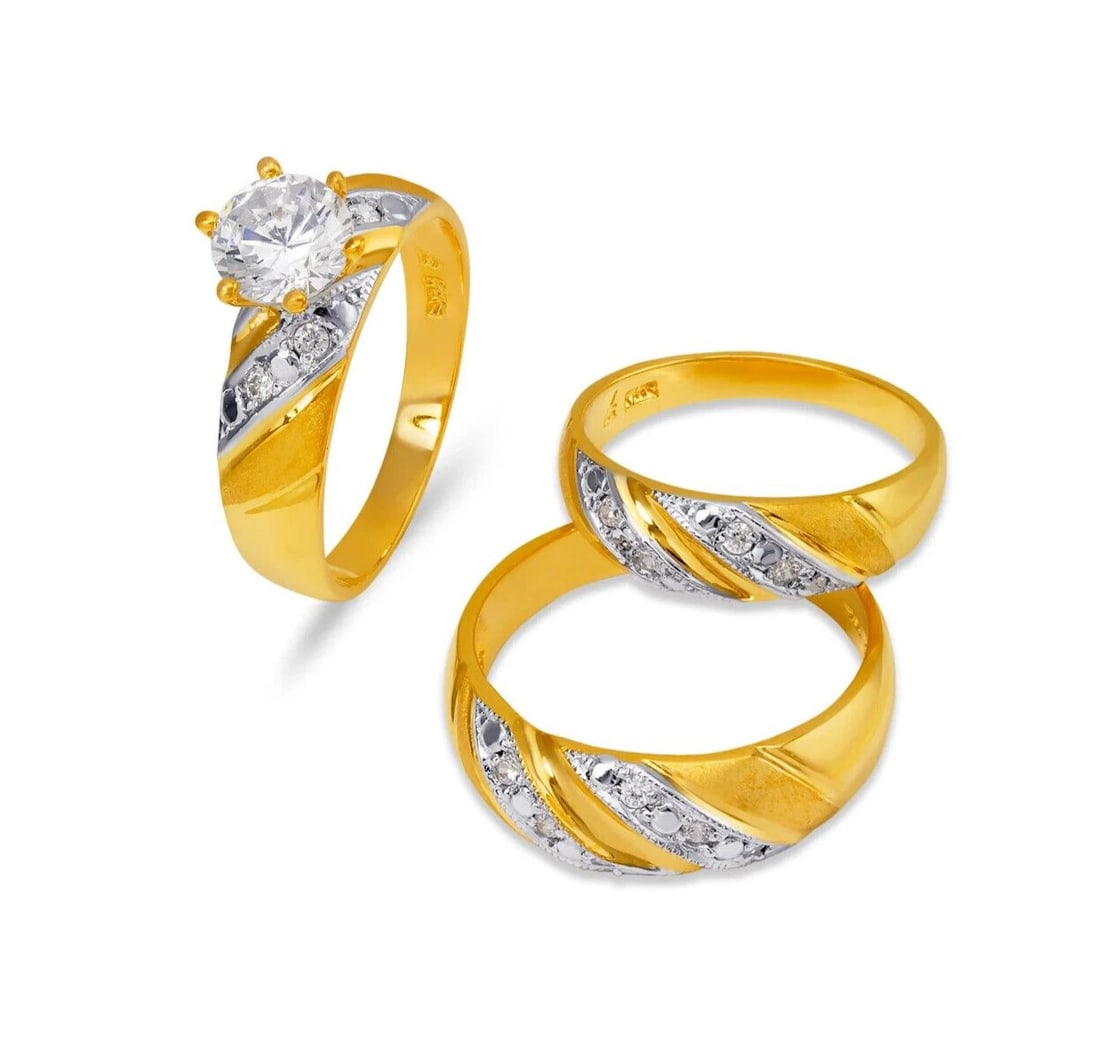 NEW 14K TWO TONE GOLD WEDDING TRIO RING SET (1 of 2)