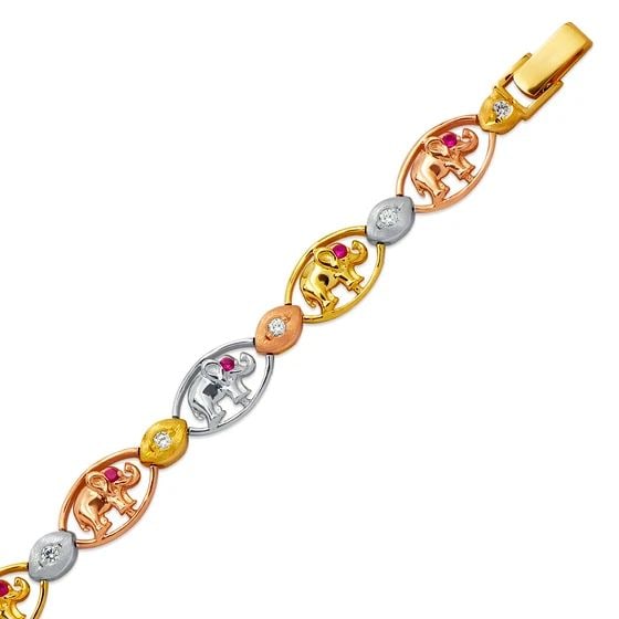 NEW 14K TRICOLOR GOLD FANCY ELEPHANT BRACELET: NEW 14K TRICOLOR GOLD FANCY ELEPHANT BRACELET FANCY ELEPHANT BRACELET NEW 14K TRICOLOR GOLD LENGTH: 7" inch AVERAGE Apx WEIGHT : 14.0g