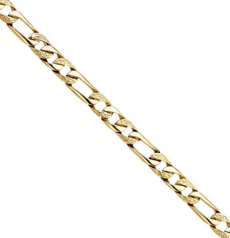 NEW 14K YELLOW GOLD NUGGET FIGARO LINK BRACELET: NEW 14K YELLOW GOLD NUGGET FIGARO LINK BRACELET NUGGET FIGARO LINK BRACELET NEW 14K YELLOW GOLD LENGTH - 8in Apx WEIGHT - 13.9g