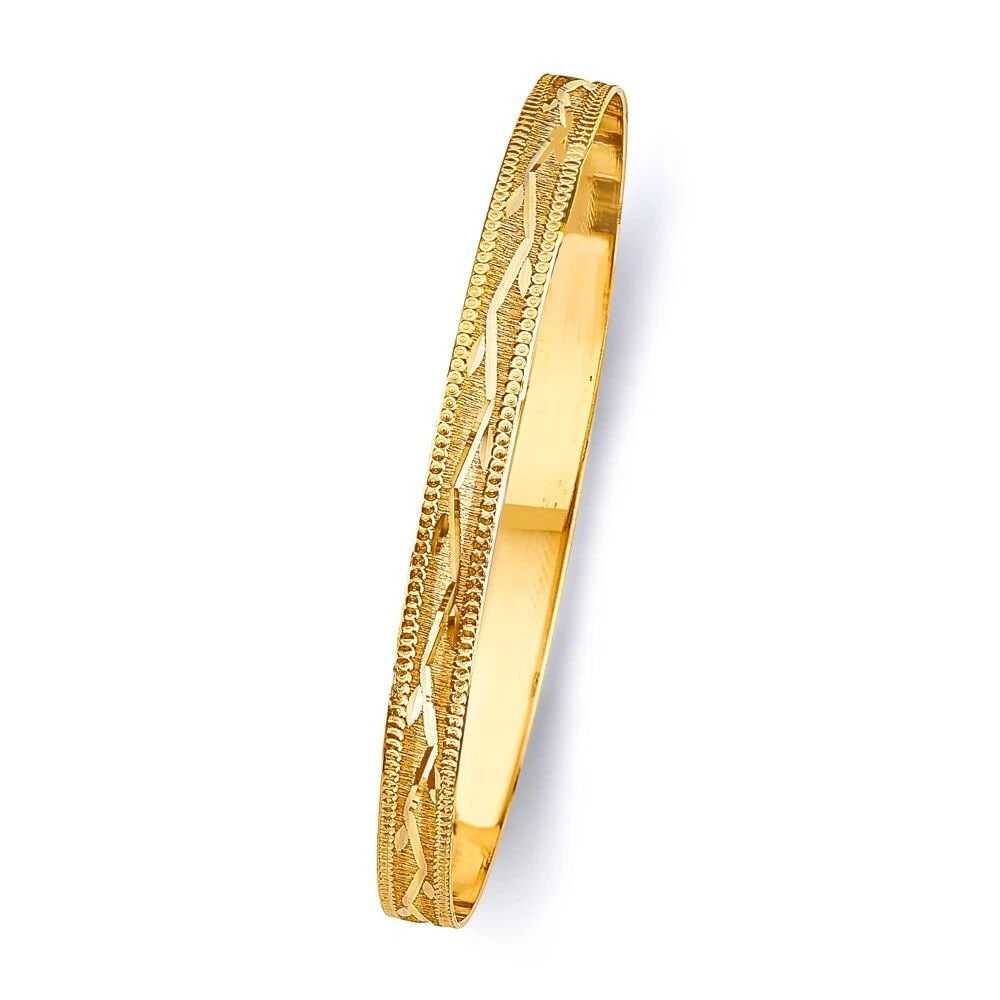 NEW 14K YELLOW GOLD 6MM SOLID BANGLE: NEW 14K YELLOW GOLD 6MM SOLID BANGLE 6MM SOLID BANGLE NEW 14K YELLOW GOLD LENGTH - 7in Apx WEIGHT - 8.8g .