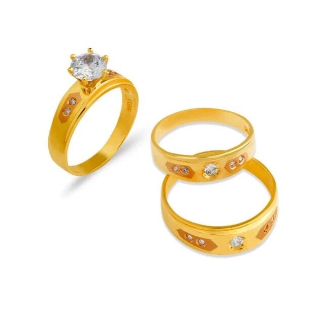 NEW 14K TRI COLOR GOLD WEDDING TRIO RING SET (1 of 2)