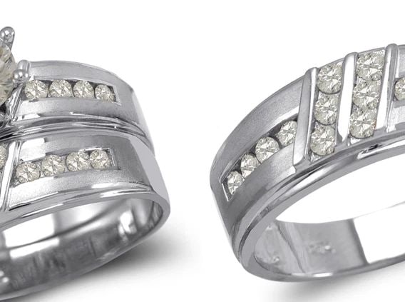 NEW 14K WHITE GOLD WHITE WEDDING TRIO RING SET (1 of 2)