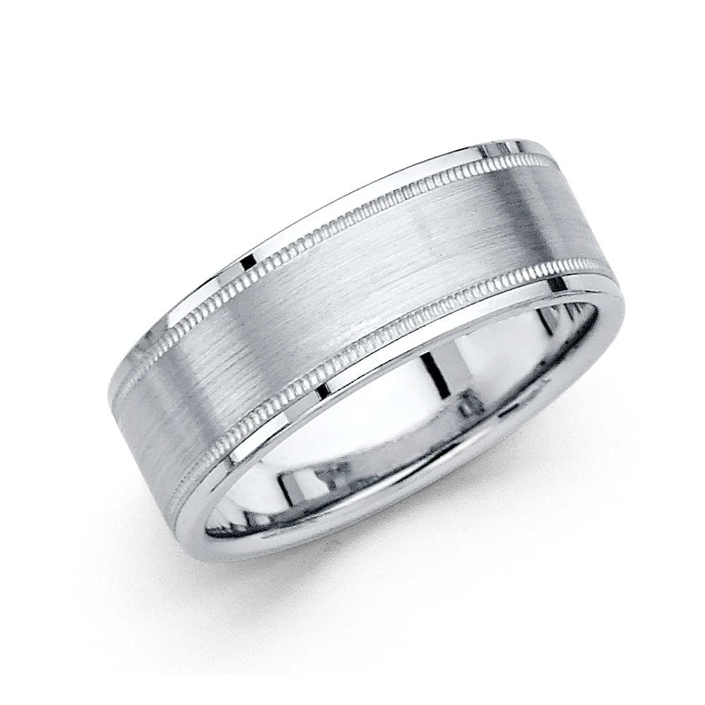 NEW 14K WHITE GOLD 8MM BRUSHED WEDDING BAND - SIZE 8-12: NEW 14K WHITE GOLD 8MM BRUSHED WEDDING BAND 8MM BRUSHED WEDDING BAND NEW 14K WHITE GOLD AVERAGE Apx. WEIGHT: 9.1g