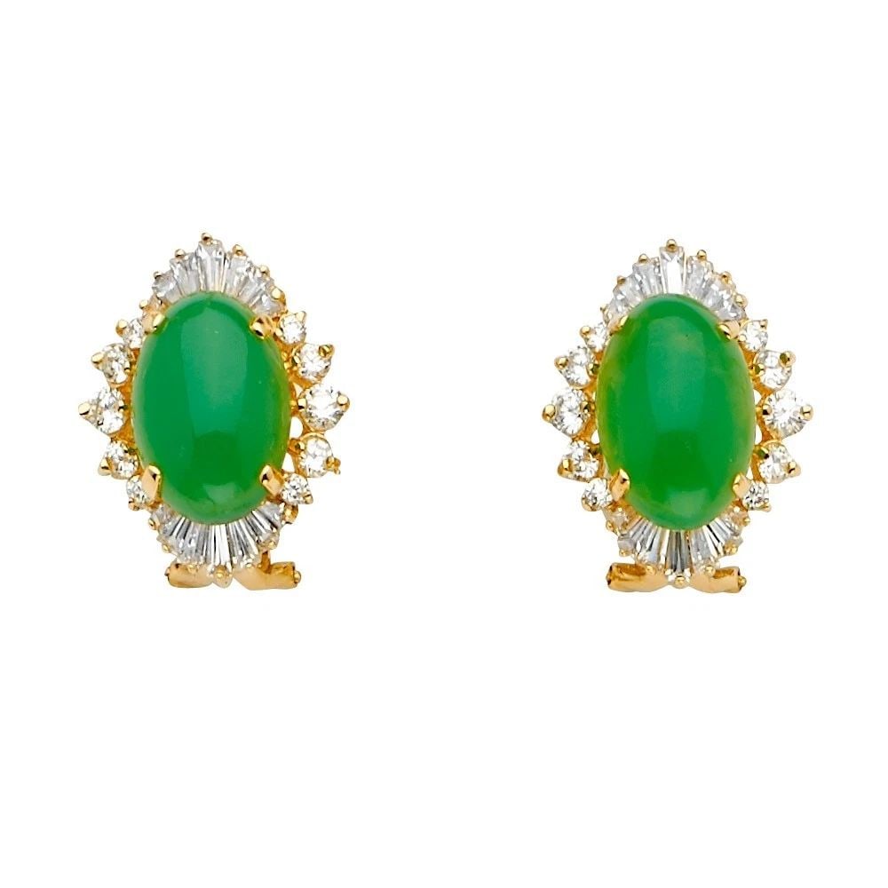 NEW 14K YELLOW GOLD JADE EARRINGS/SET: NEW 14K YELLOW GOLD JADE EARRINGS/SET JADE EARRINGS/SET NEW 14K YELLOW GOLD HEIGHT - 21 mm WIDTH - 15 mm Apx WEIGHT - 8.5 g