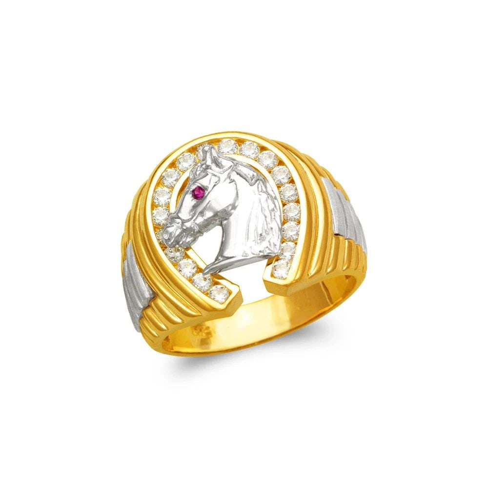 NEW 14K TWO TONE GOLD MEN'S FANCY HORSE RING (1 of 2)