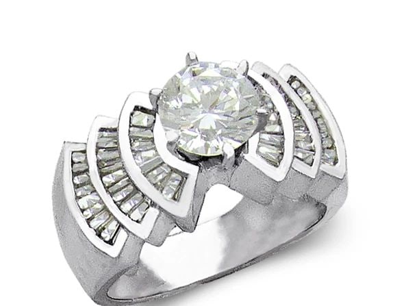 NEW 14K WHITE GOLD LADIES FASHION WHITE SOLITAIRE RING: NEW 14K WHITE GOLD LADIES FASHION WHITE SOLITAIRE RING LADIES FASHION WHITE SOLITAIRE RING NEW 14K WHITE GOLD Apx. WIDTH: 10mm Apx. WEIGHT: 10.8g