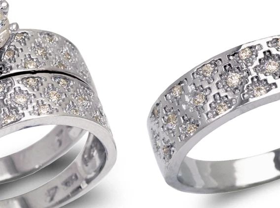 NEW 14K WHITE GOLD WHITE WEDDING TRIO RING SET (1 of 2)