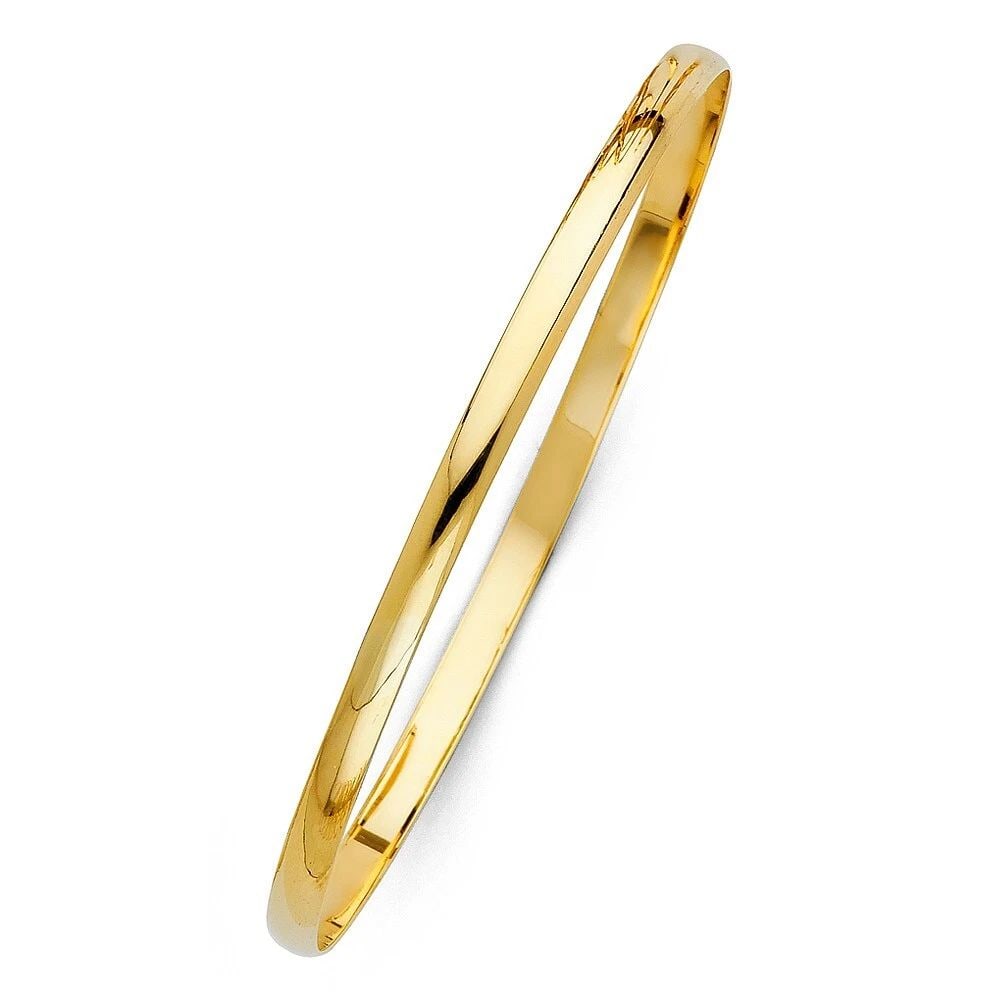 NEW 14K YELLOW GOLD 4MM SOLID BANGLE: NEW 14K YELLOW GOLD 4MM SOLID BANGLE 4MM SOLID BANGLE NEW 14K YELLOW GOLD LENGTH - 7in Apx WEIGHT - 7.9g