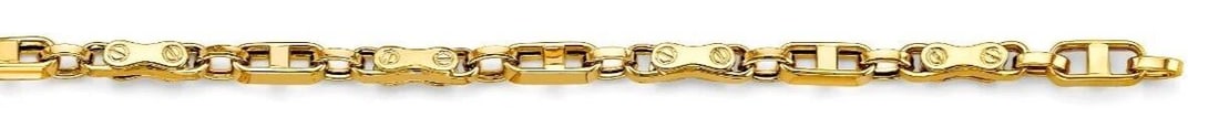 NEW 14K YELLOW GOLD FANCY SCREW CHAIN LINK MEN'S BRACELET: NEW 14K YELLOW GOLD FANCY SCREW LINK MEN'S BRACELET FANCY SCREW LINK MEN'S BRACELET NEW 14K YELLOW GOLD LENGTH - 8.5in Apx WEIGHT - 10.6g