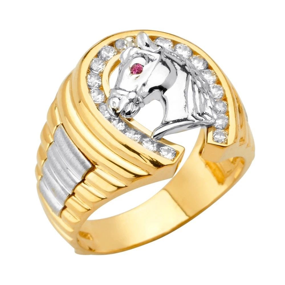 NEW 14K TWO TONE GOLD HORSE SHOE MEN'S RING - SIZE 10: NEW 14K TWO TONE GOLD HORSE SHOE MEN'S RING HORSE SHOE MEN'S RING NEW 14K TWO TONE GOLD WIDTH : WEIGHT : 10.6g