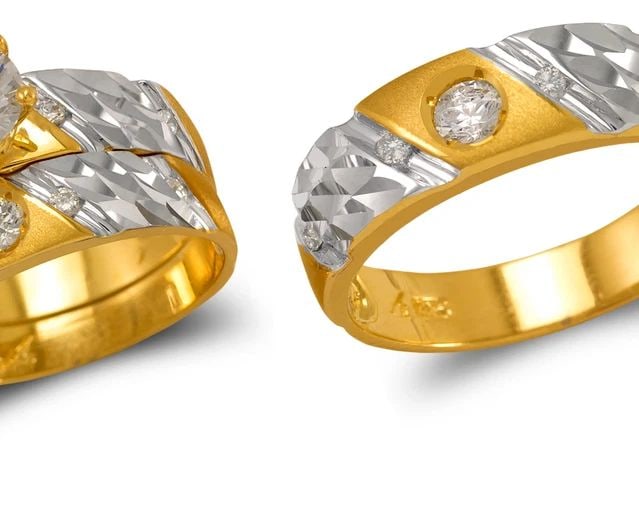 NEW 14K TWO TONE GOLD TWO TONE WEDDING TRIO RING SET (1 of 2)