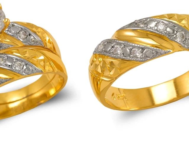 NEW 14K TWO TONE GOLD TWO TONE WEDDING TRIO RING SET (1 of 2)