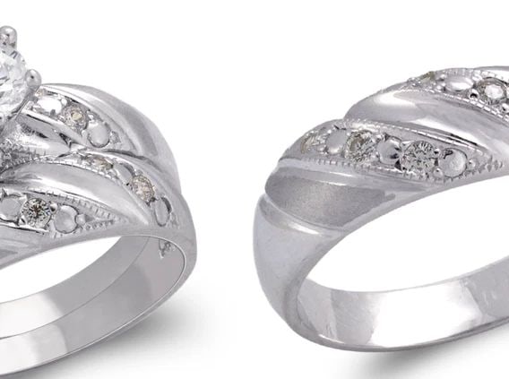 NEW 14K WHITE GOLD WHITE WEDDING TRIO RING SET (1 of 2)