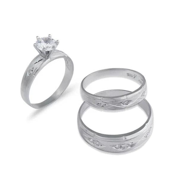 NEW 14K WHITE GOLD WEDDING TRIO RING SET (1 of 2)