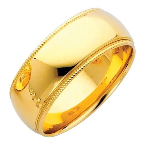 NEW 14K YELLOW GOLD 8MM MILGRAIN COMFORT WEDDING BAND - SIZE 5-12: NEW 14K YELLOW GOLD 8MM MILGRAIN COMFORT WEDDING BAND 8MM MILGRAIN COMFORT WEDDING BAND NEW 14K YELLOW GOLD WIDTH: 8 mm AVERAGE Apx. WEIGHT: 7.2g