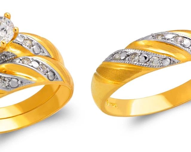 NEW 14K TWO TONE GOLD TWO TONE WEDDING TRIO RING SET (1 of 2)