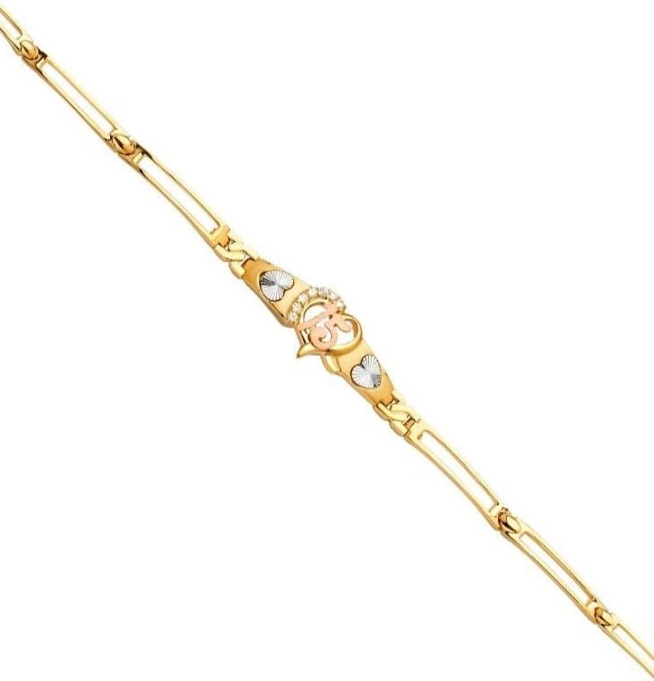 NEW 14K TRI COLOR GOLD 15 YEARS ID BRACELET: NEW 14K TRI COLOR GOLD 15 YEARS ID BRACELET 15 YEARS ID BRACELET NEW 14K TRI COLOR GOLD LENGTH - 7in Apx WEIGHT - 9.8g