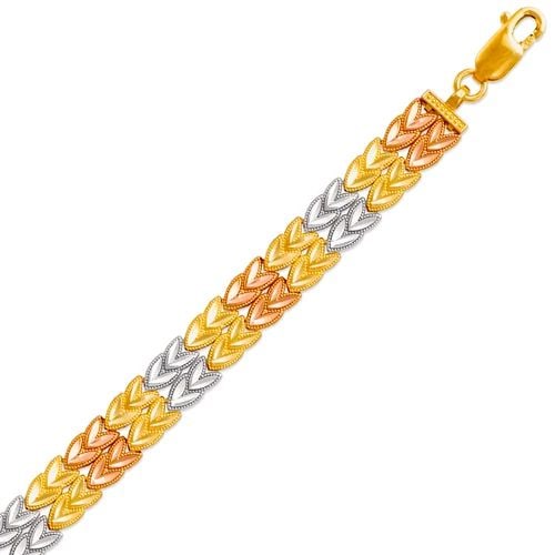 NEW 14K TRICOLOR GOLD FACETED DIAMOND CUT BRACELET: NEW 14K TRICOLOR GOLD FACETED DIAMOND CUT BRACELET FACETED DIAMOND CUT BRACELET NEW 14K TRICOLOR GOLD LENGTH: 7" inch AVERAGE Apx WEIGHT: 9.8g