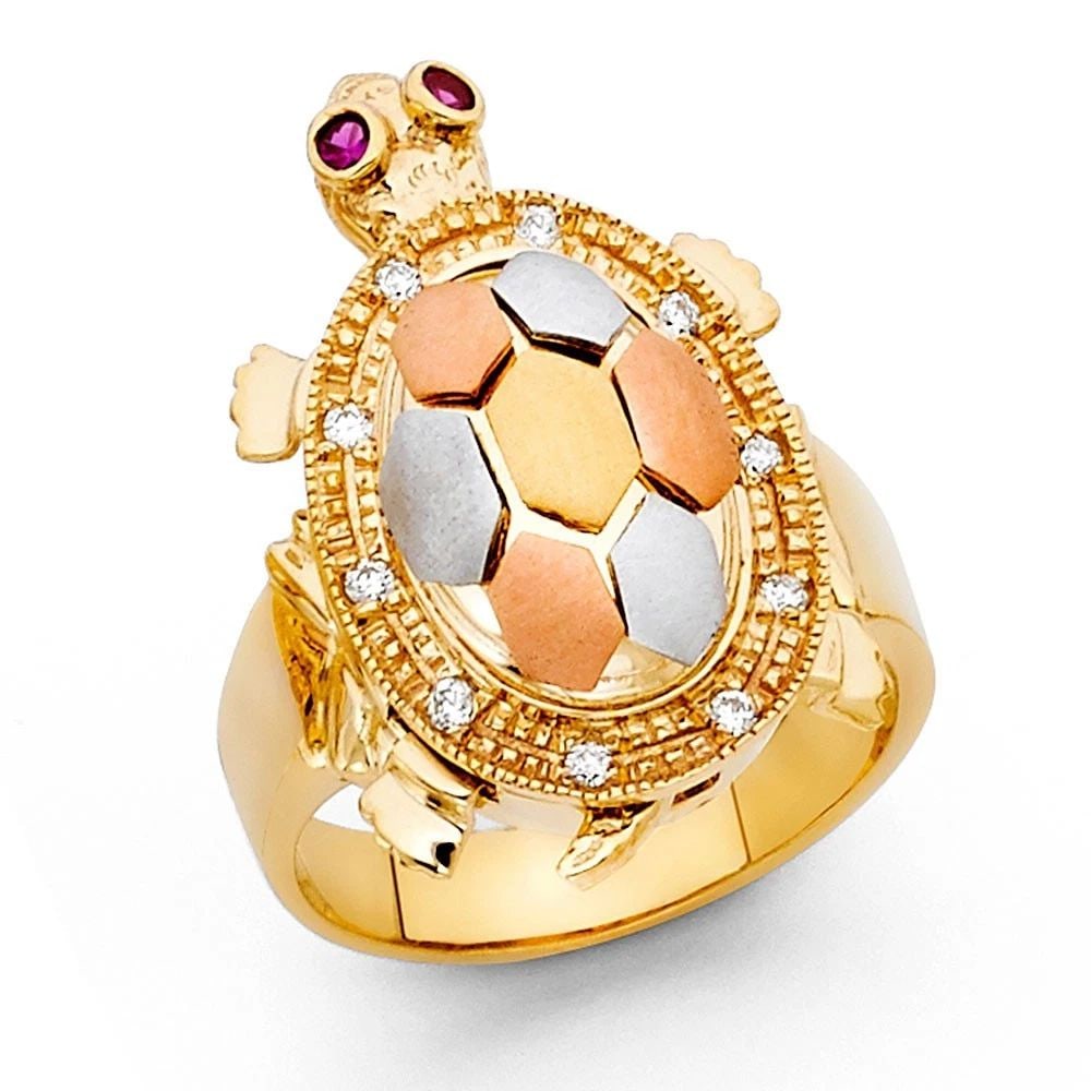 NEW 14K TRI COLOR GOLD FANCY TURTLE RING - SIZE 10 (1 of 2)