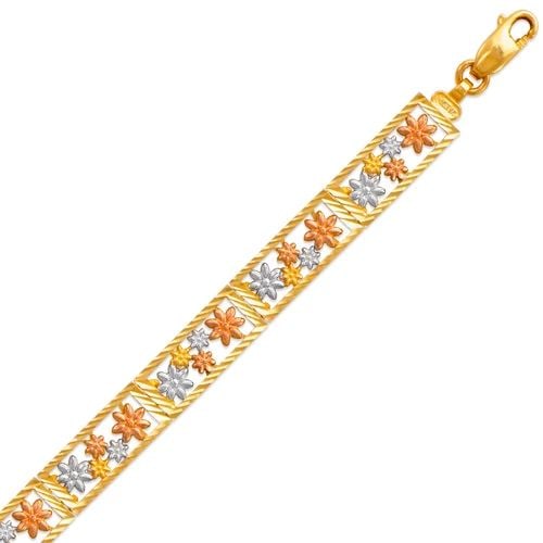 NEW 14K TRICOLOR GOLD FACETED DIAMOND CUT BRACELET: NEW 14K TRICOLOR GOLD FACETED DIAMOND CUT BRACELET FACETED DIAMOND CUT BRACELET NEW 14K TRICOLOR GOLD LENGTH: 7" inch AVERAGE Apx WEIGHT: 9.6g