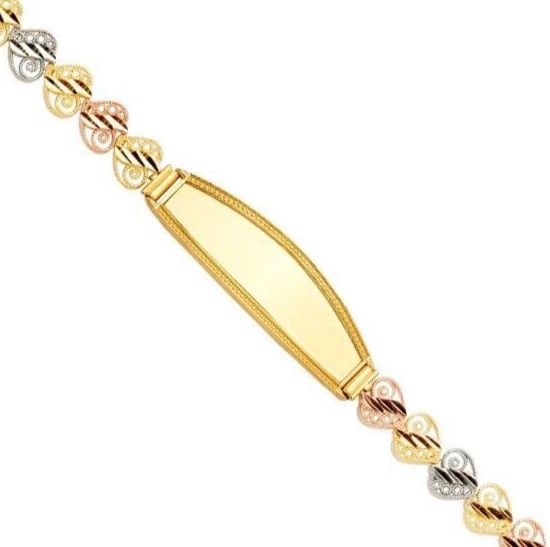 NEW 14K TRI COLOR GOLD ID BRACELET: NEW 14K TRI COLOR GOLD ID BRACELET ID BRACELET NEW 14K TRI COLOR GOLD LENGTH - 7.5in Apx WEIGHT - 9.5g