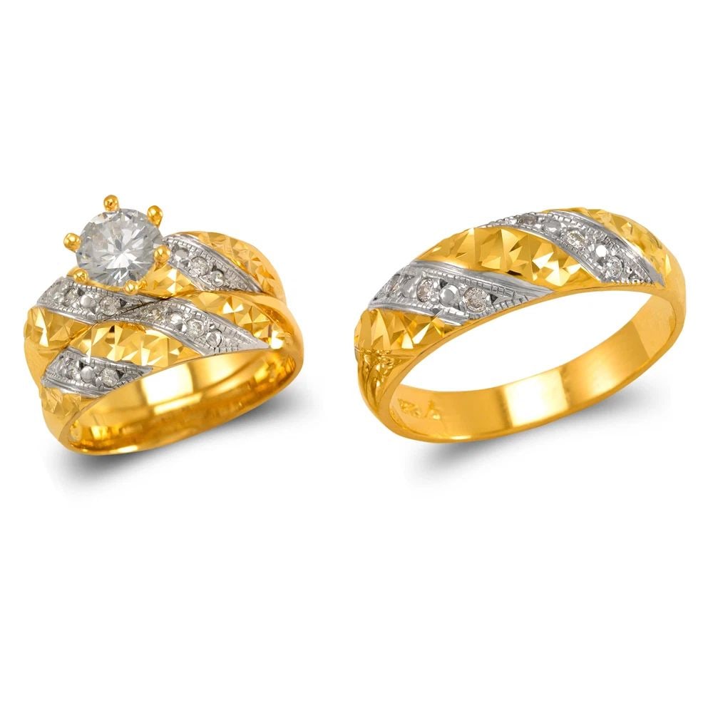 NEW 14K TWO TONE GOLD TWO TONE WEDDING TRIO RING SET (1 of 2)
