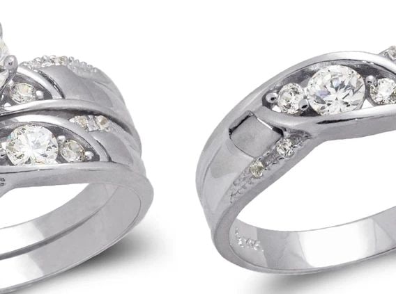 NEW 14K WHITE GOLD WHITE WEDDING TRIO RING SET (1 of 2)