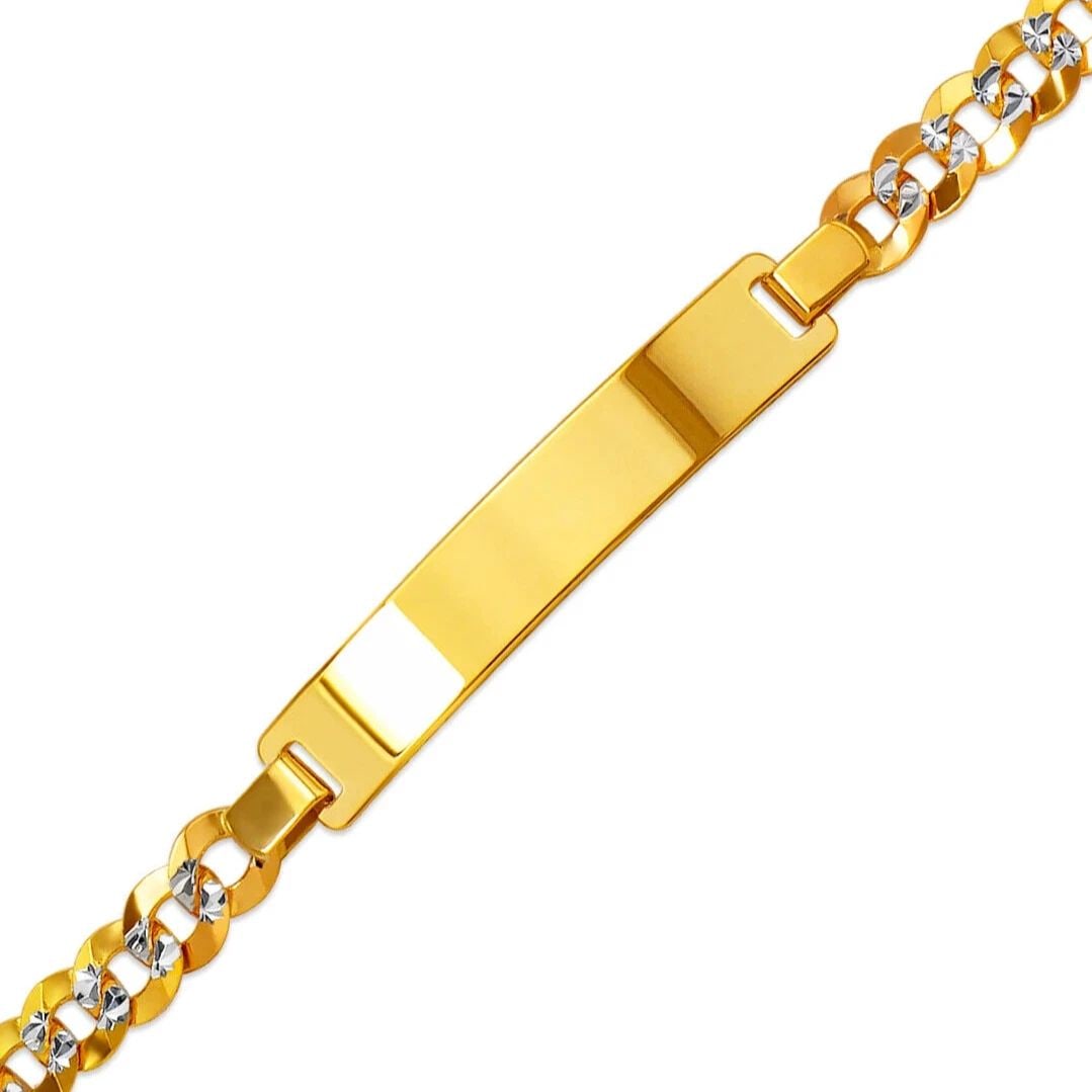 NEW 14K YELLOW WHITE PAVE GOLD CURB LIGHT ID BRACELET (1 of 2)