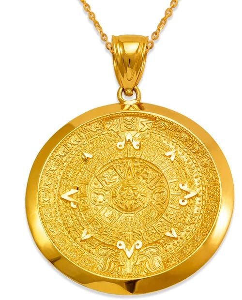 NEW 14K YELLOW GOLD HP AZTEC CALENDAR PENDANT (1 of 2)