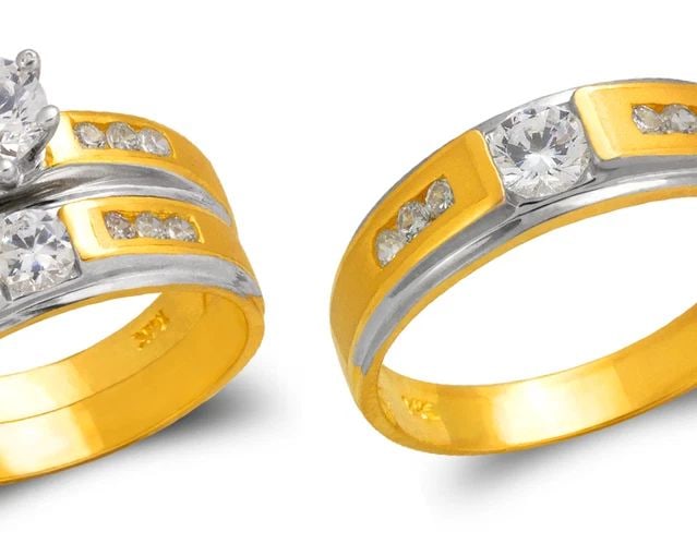 NEW 14K TWO TONE GOLD TWO TONE WEDDING TRIO RING SET (1 of 2)