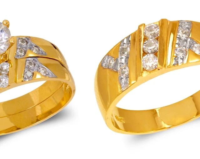 NEW 14K TWO TONE GOLD TWO TONE WEDDING TRIO RING SET (1 of 2)