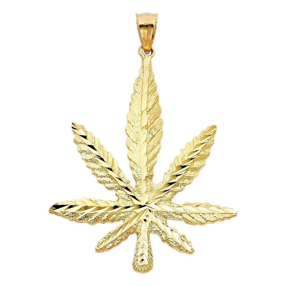 NEW 14K YELLOW GOLD MARIJUANA LEAF PENDANT (1 of 2)