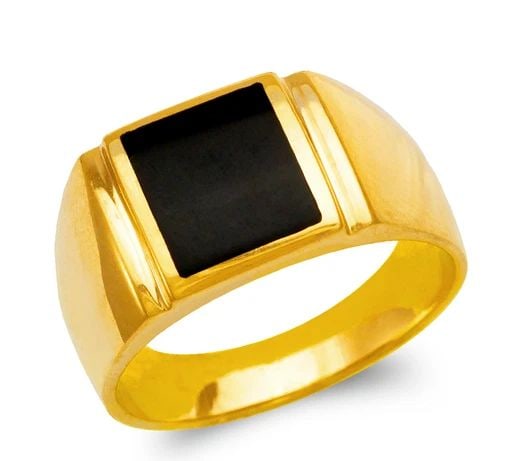 NEW 14K YELLOW GOLD MEN'S FULL CUT ONYX RING: NEW 14K YELLOW GOLD MEN'S FULL CUT ONYX RING MEN'S FULL CUT ONYX RING NEW 14K YELLOW GOLD SIZE Apx: 11mm Apx WEIGHT: 8.8g