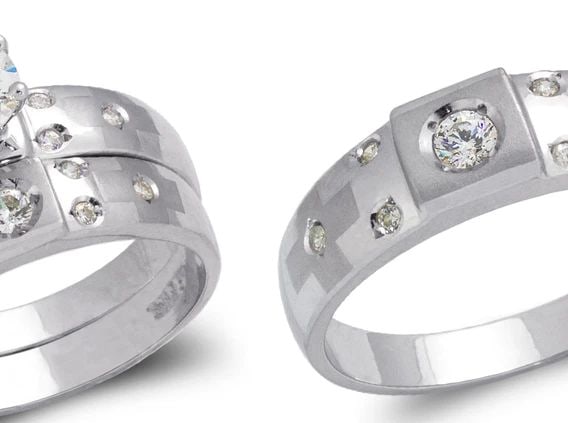 NEW 14K WHITE GOLD WHITE WEDDING TRIO RING SET: NEW 14K WHITE GOLD WHITE WEDDING TRIO RING SET WHITE WEDDING TRIO RING SET NEW 14K WHITE GOLD Apx. WIDTH: 6mm Apx. WEIGHT: 8.7g