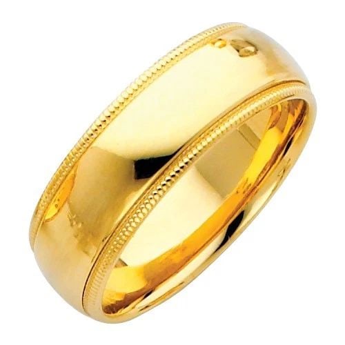 NEW 14K YELLOW GOLD 7MM MILGRAIN COMFORT WEDDING BAND - SIZE 5-12: NEW 14K YELLOW GOLD 7MM MILGRAIN COMFORT WEDDING BAND 7MM MILGRAIN COMFORT WEDDING BAND NEW 14K YELLOW GOLD WIDTH: 7 mm AVERAGE Apx. WEIGHT: 6.4g