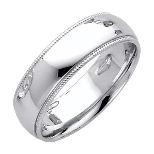 NEW 14K WHITE GOLD 6MM TRADITIONAL COMFORT FIT MILGRAIN WEDDING BAND - SIZE 5-12: NEW 14K WHITE GOLD 6MM TRADITIONAL COMFORT FIT MILGRAIN WEDDING BAND 6MM TRADITIONAL COMFORT FIT MILGRAIN WEDDING BAND NEW 14K WHITE GOLD AVERAGE Apx. WEIGHT: 6.3g