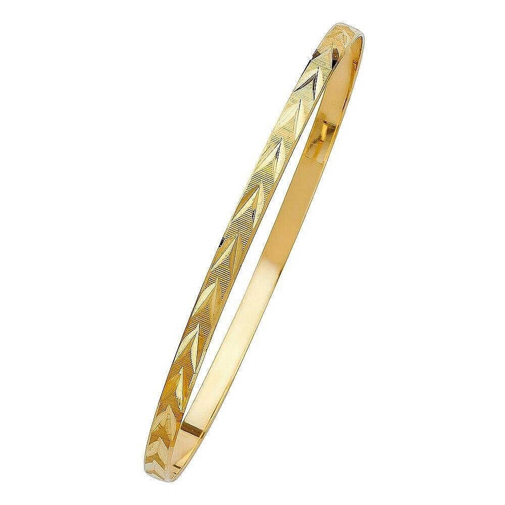 NEW 14K YELLOW GOLD 4MM SOLID BANGLE: NEW 14K YELLOW GOLD 4MM SOLID BANGLE 4MM SOLID BANGLE NEW 14K YELLOW GOLD LENGTH - 7in Apx WEIGHT - 6.4g