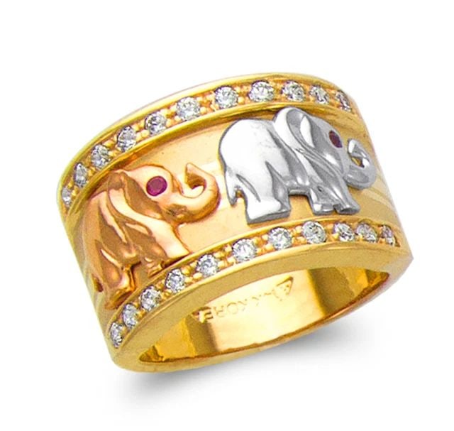 NEW 14K TRICOLOR GOLD LADIES ELEPHANT RING: NEW 14K TRICOLOR GOLD LADIES ELEPHANT RING LADIES ELEPHANT RING NEW 14K TRICOLOR GOLD SIZE Apx: 14mm Apx. WEIGHT: 8.6g