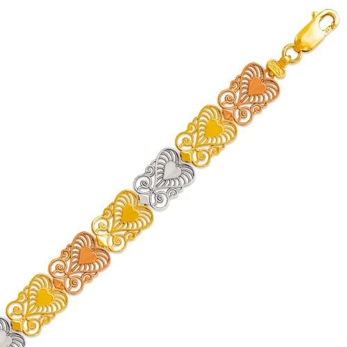 NEW 14K TRICOLOR GOLD FACETED DIAMOND CUT BRACELET: NEW 14K TRICOLOR GOLD FACETED DIAMOND CUT BRACELET FACETED DIAMOND CUT BRACELET NEW 14K TRICOLOR GOLD LENGTH: 7" inch AVERAGE Apx WEIGHT: 8.6g