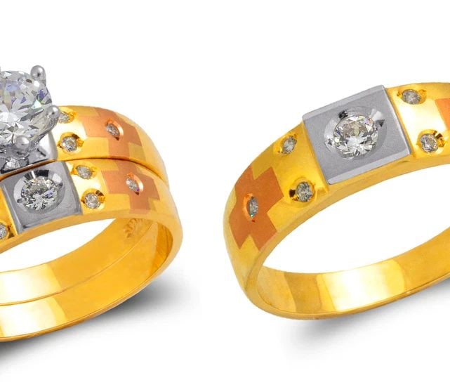 NEW 14K TRICOLOR GOLD TRICOLOR WEDDING TRIO RING SET (1 of 2)