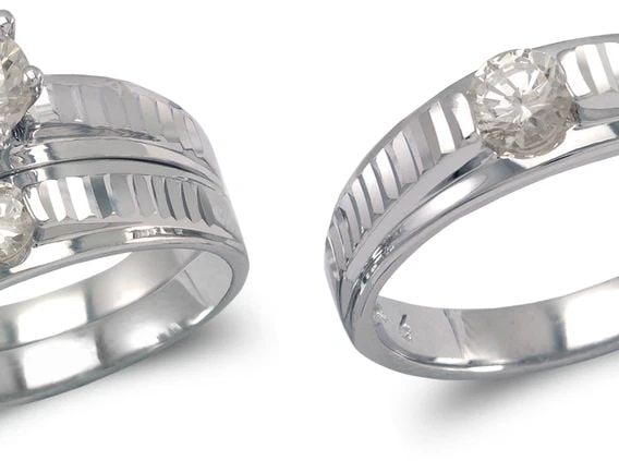 NEW 14K WHITE GOLD WHITE WEDDING TRIO RING SET (1 of 2)