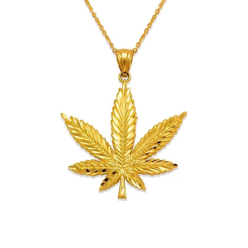 NEW 14K YELLOW GOLD MARIJUANA PENDANT (1 of 2)