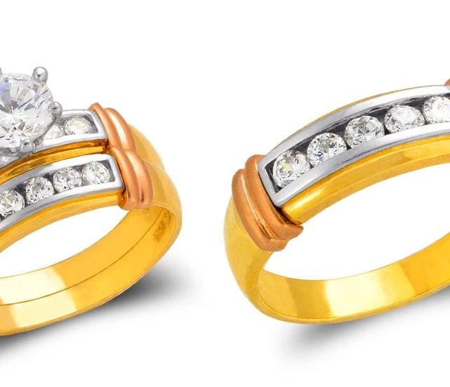 NEW 14K TRICOLOR GOLD TRICOLOR WEDDING TRIO RING SET (1 of 2)