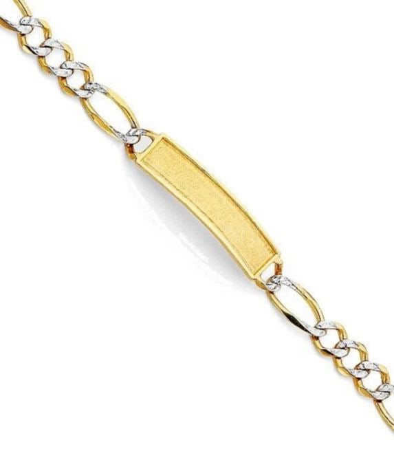NEW 14K YELLOW GOLD FIGARO WP F BABY ID BRACELET: NEW 14K YELLOW GOLD FIGARO WP F BABY ID BRACELET FIGARO WP F BABY ID BRACELET NEW 14K YELLOW GOLD LENGTH - 6in Apx WEIGHT - 8.1g