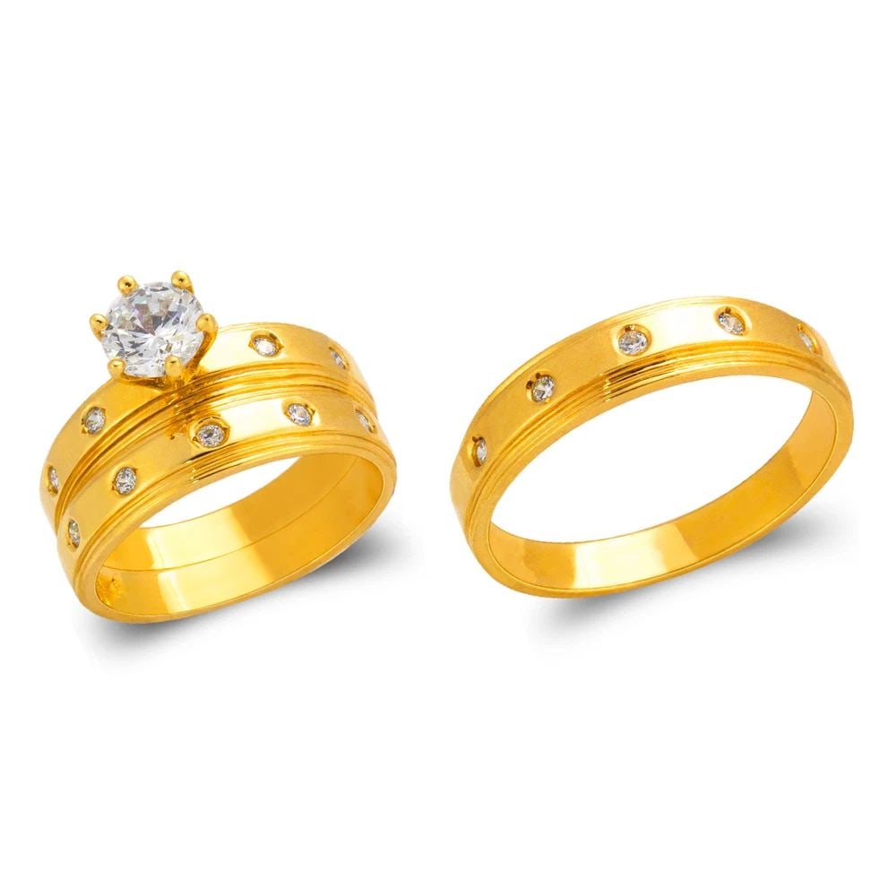 NEW 14K YELLOW GOLD WEDDING TRIO RING SET (1 of 2)