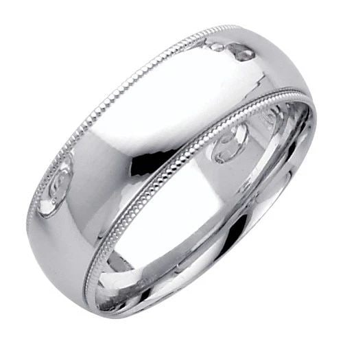 NEW 14K WHITE GOLD 7MM MILGRAIN COMFORT WEDDING BAND - SIZE 5-12: NEW 14K WHITE GOLD 7MM MILGRAIN COMFORT WEDDING BAND 7MM MILGRAIN COMFORT WEDDING BAND NEW 14K WHITE GOLD WIDTH: 7 mm AVERAGE Apx. WEIGHT: 6.1g